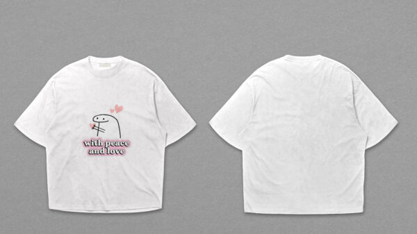 Flork Meme Peace & Love White Dropshoulder T-Shirt