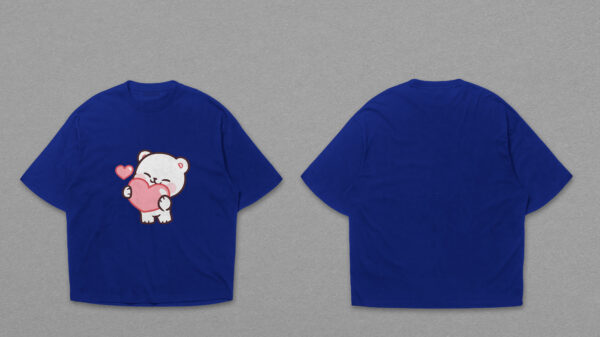Cute Love Bear Graphic Blue Oversized T-Shirt