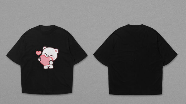 Cute Love Bear Graphic Blue Oversized T-Shirt