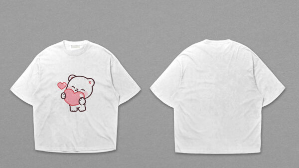 Cute Love Bear Graphic Blue Oversized T-Shirt