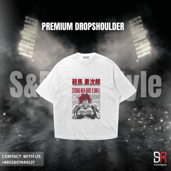 Men's Baki Hanayama Strong Men White Dropshoulder T-Shirt