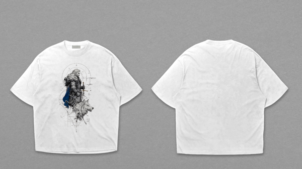Nordic Warrior Wolf Graphic T-Shirt – Premium Cotton Drop Shoulder