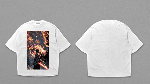 Flame Warrior Anime Graphic Dropshoulder T-Shirt