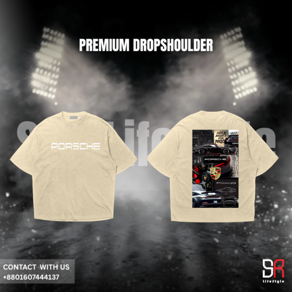 Porsche Typography Front & Collage Back Black Dropshoulder T-Shirt