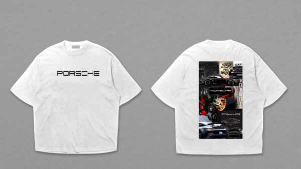Porsche Typography Front & Collage Back Dropshoulder T-Shirt