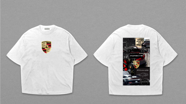 Porsche Crest Front & Collage Back Dropshoulder T-Shirt
